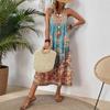 Printed Sleeveless V-neck Vest Dress Fashion Vacation Loose A-line Vintage Bohe Dress for Women O Neck Summer Elegant Fashion Casual Simple Clothing