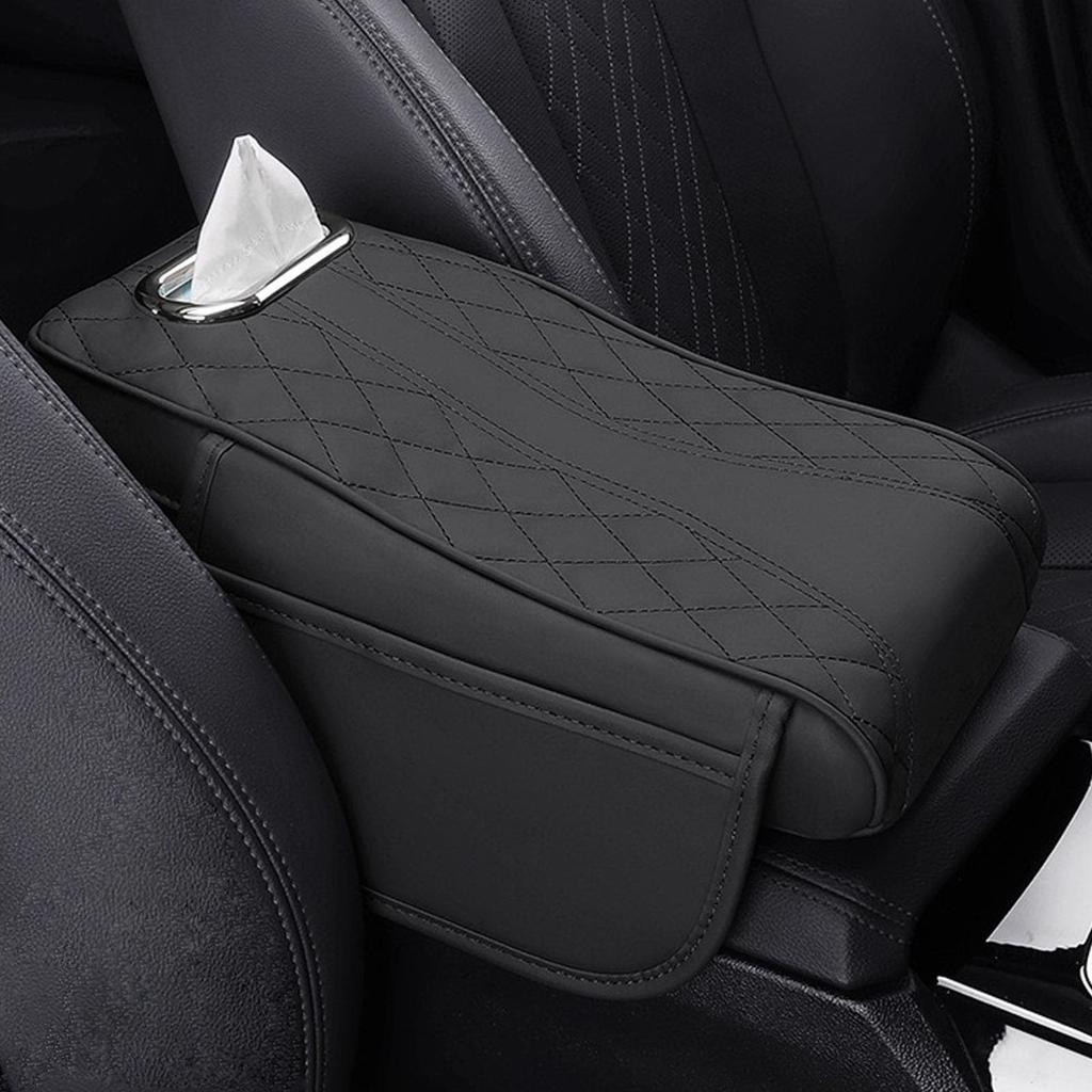 EXCEREY Car Console Box Armrest Armrest Cushion with Tissue Box and Convenient Ergonomic Design for Fatigue Reduction and Long PU Material with