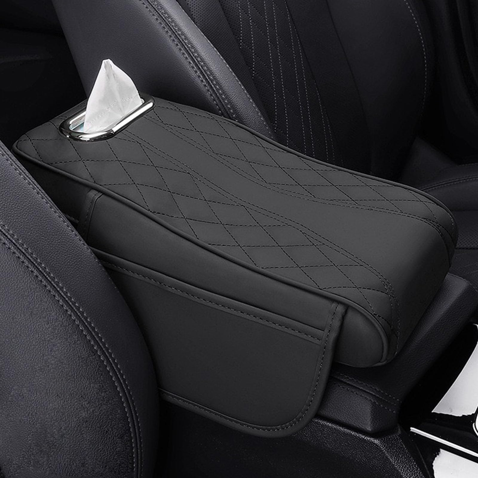 

EXCEREY Car Console Box Armrest Armrest Cushion with Tissue Box and Convenient Ergonomic Design for Fatigue Reduction and Long PU Material with