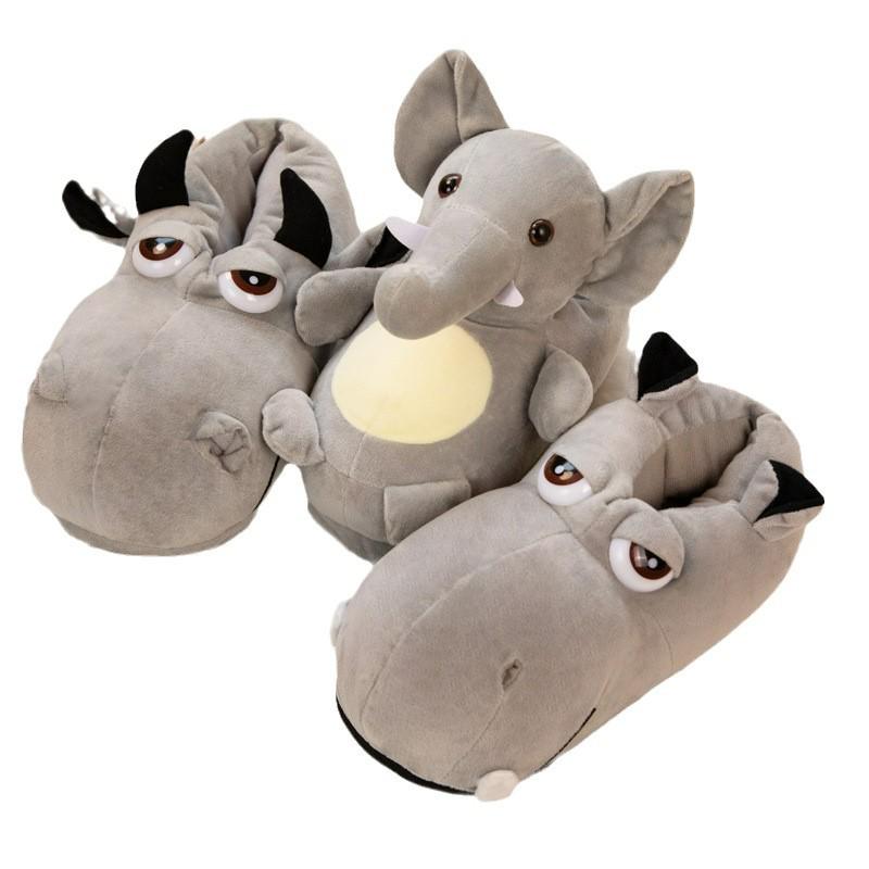 Pantofole da Donna in Cotone con Ippopotamo e Elefante Cartoni Animati e Tacco – Pantofole Calde da Interno in Pelliccia per Coppie e Comfort Post-Partum