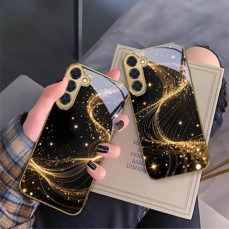 Noble Golden Curve For Samsung Galaxy S20 FE S21 S22 S23 Plus S24 Ultra 25Ultra S21+ S9+ S22Plus Golden glass phone case
