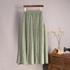 Women Summer Solid Vintage Pleated Long Skirts Ladies Elastic Waist Beach A-Line Skirt