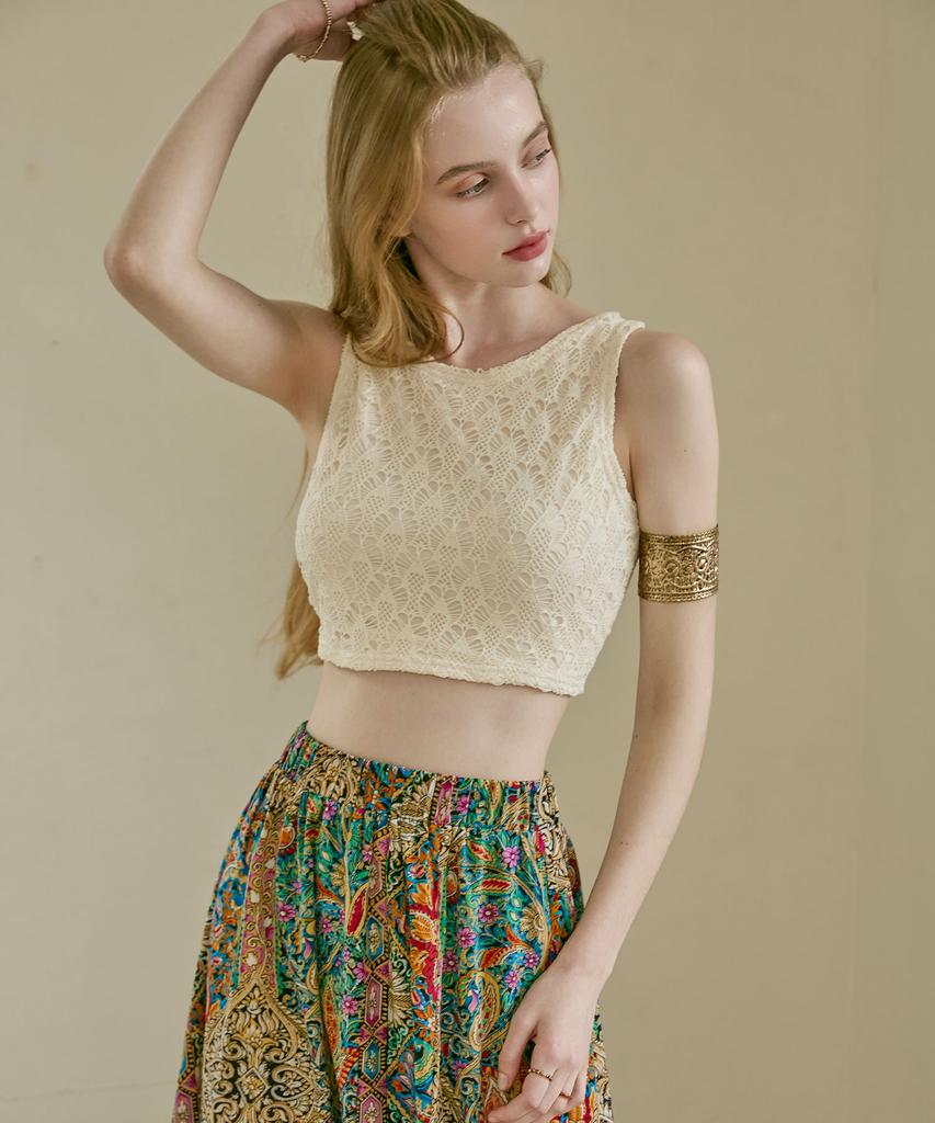 Bikini Bender Farid Crochet Back Ribbon Sleeveless Crop Top
