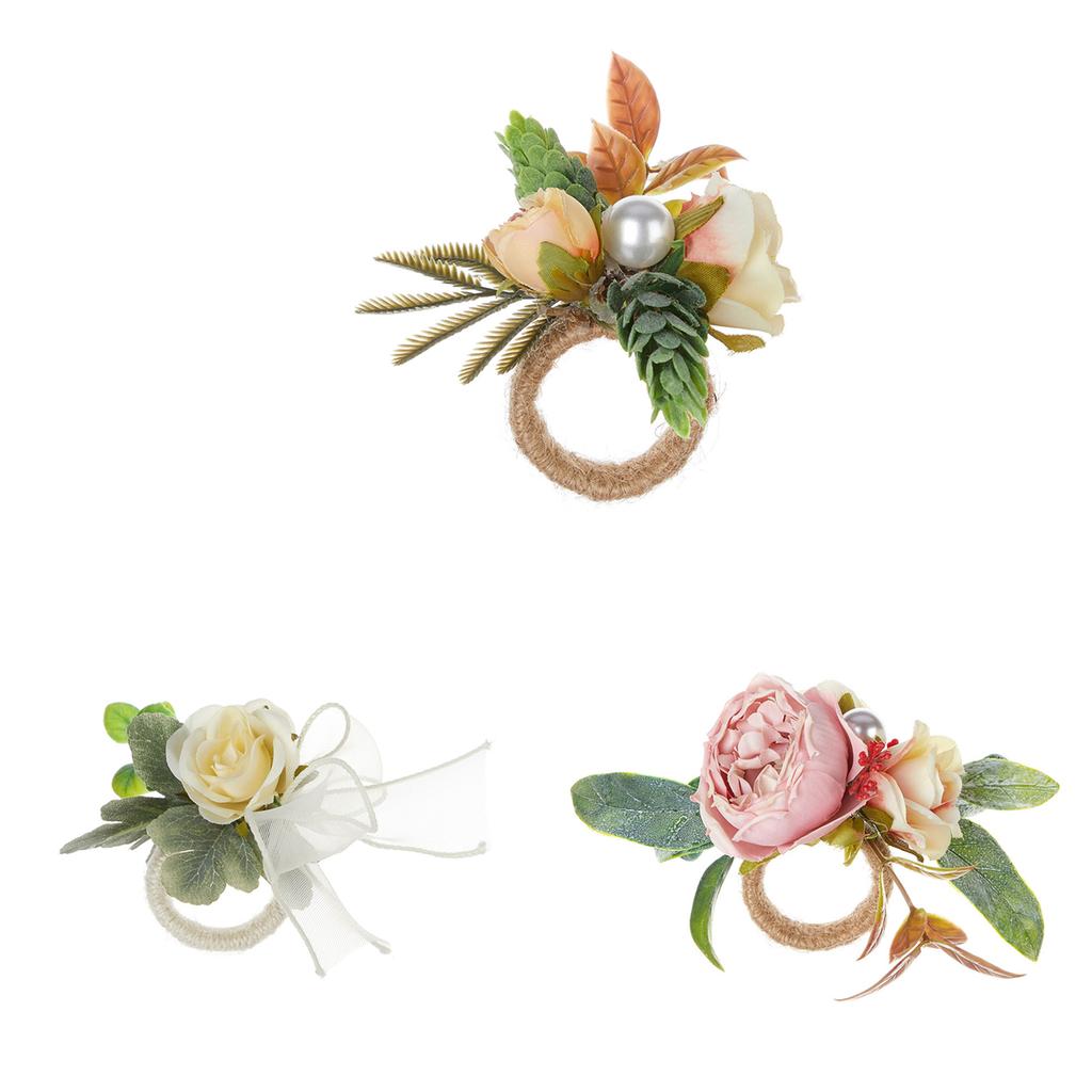 Pack of 6 Elegant Floral Table Decors Napkin Rings Faux Flower Napkin Rings Versatile Table Decors for Various Occasions