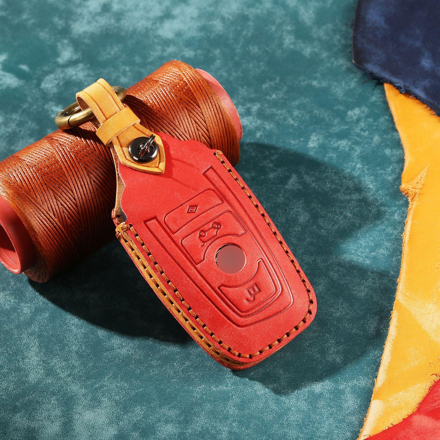 

Key bag leather is suitable for BMW key cover 3 series 5 series 7 series cross-border leather handmade key cover арбуз красный
