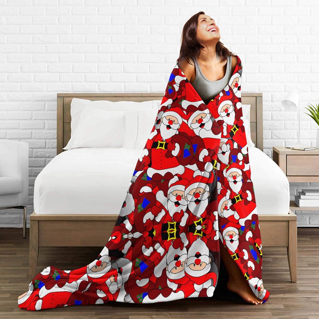 Merry Christmas Festive (1) Flannel Blanket Super Warm Throw Blanket for Bedroom Travel Comfortable Bedspread Sofa Bed Cover