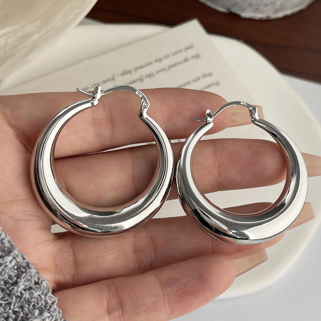 925 Sterling Silver Vintage Earrings For Women Trendy Simple Round Big Earring Jewelry Prevent Allergy Party Accessories Gift