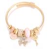 New Trendy 4 Colors Heart Shape Painted Pendant Closure Beaded Bracelet Golden Stainless Steel Women Bracelet Charm Jewelry