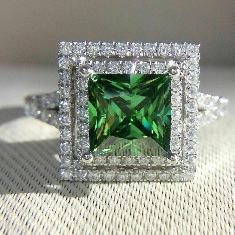 

Sterling Luxury Big Square Green CZ Rings для женщин Женские украшения для пальцев Великолепные высококачественные аксессуары 9