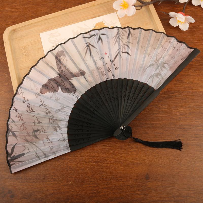 1pc Chinese Style Bamboo Folding Fan Butterfly Pattern Hand Fan With Tassel For Wedding Dance Party Home Decor