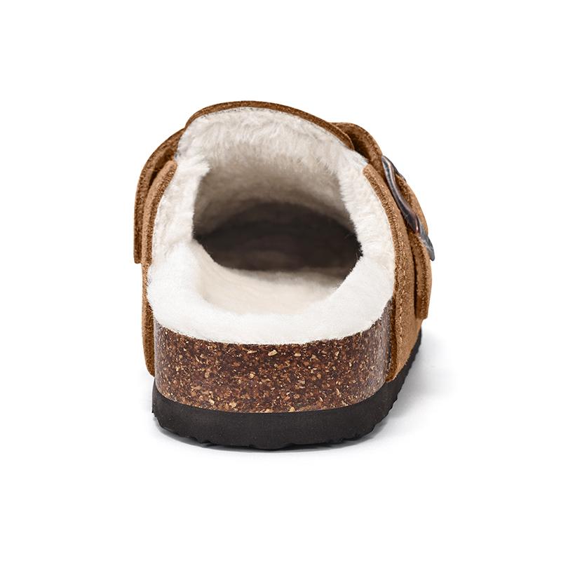 Fashion Comwarm Plush Cork Slippers Women Indoor Fur Lined House Slippers Fuzzy Cork Slippers Indoor Outdoor Non-slip Furry Flat Slides