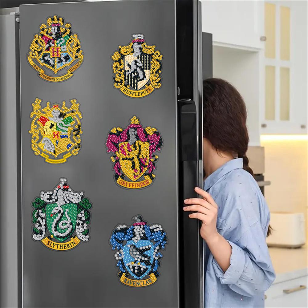 6Pcs Badge Series Diamond Art Fridge Magnet Diamond Painting Refrigerator Magnet DIY Fridge Stickers for Fridge Whiteboards