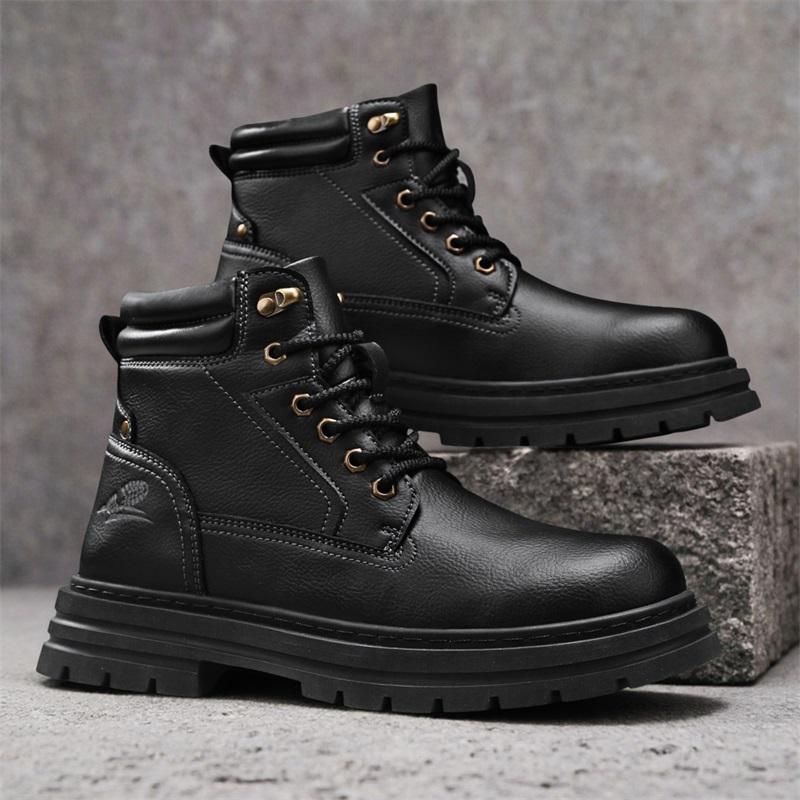 Fashion Men's Lace-Up High Top Shoes Genuine Leather Casual Shoes for Man Retro Motorcycle Boots Fashion Walking Boots Male Ankle Botas