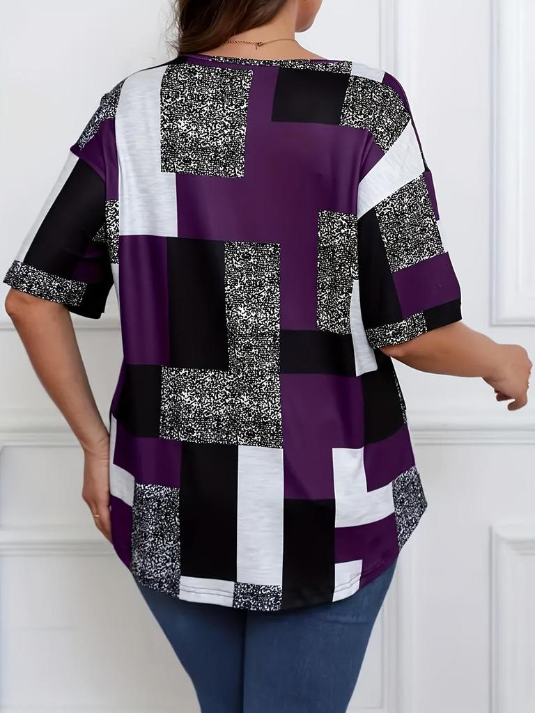 2026 Plus Size Women's Printed Round Neck Casual Top T-Shirt