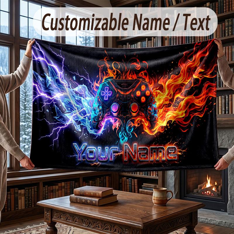 City Cyberpunk Theme Throw Blanket Custom Name Text Personalized Blanket Soft Cozy Blanket for Home Sofa Bed
