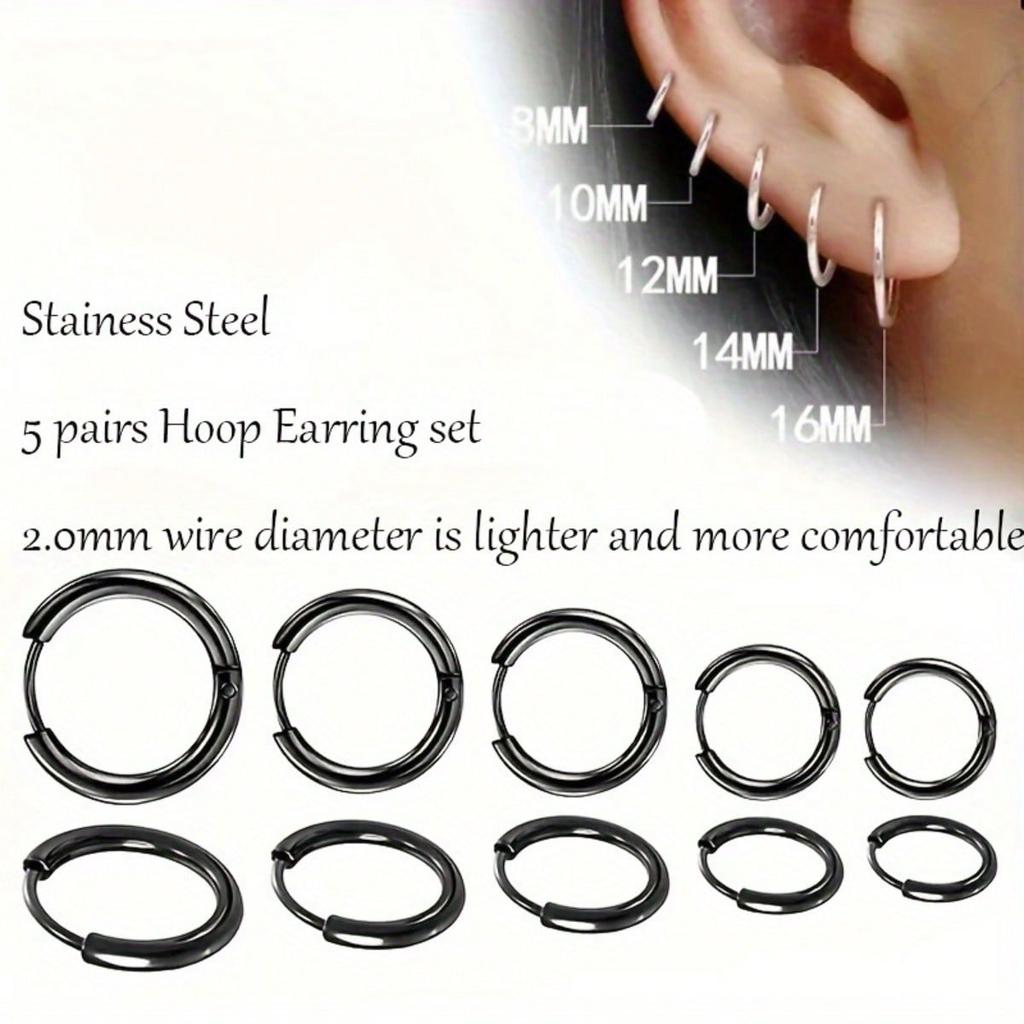 5 Pairs/set of Stainless Steel Earrings - Fashionable and Lightweight Unisex Earrings | Comfortable and Minimalist Style