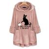 Women Fleece Embroidery Cat Ear Plus Size Hoodie Pocket Top Sweater Blouse