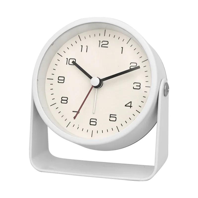 

Creative Metal Small Alarm Clock 360°Rotating Silent Bedside Desk Table Clocks Gift for Bedroom Living Room Tools Office Decor білий