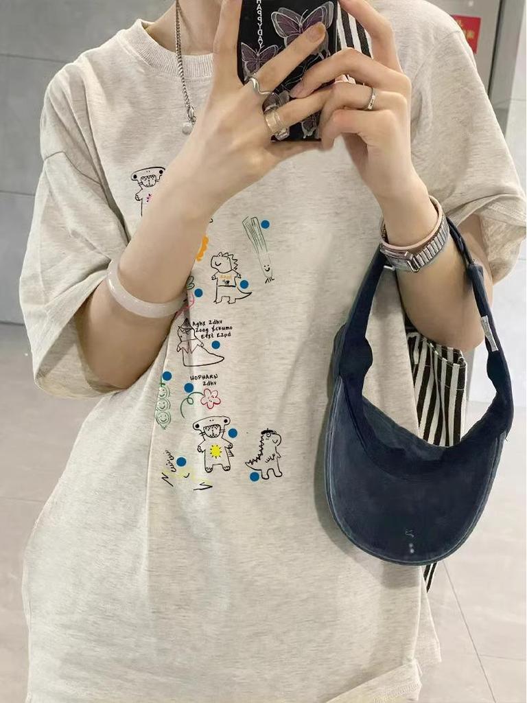 Women's 2025 Summer Cotton Short Sleeve T-Shirt with Straight Shoulder Design