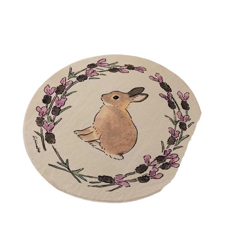 Mori Style Round Rabbit Rug: Cute French Coffee Table, Bedroom, or Study Floor Mat