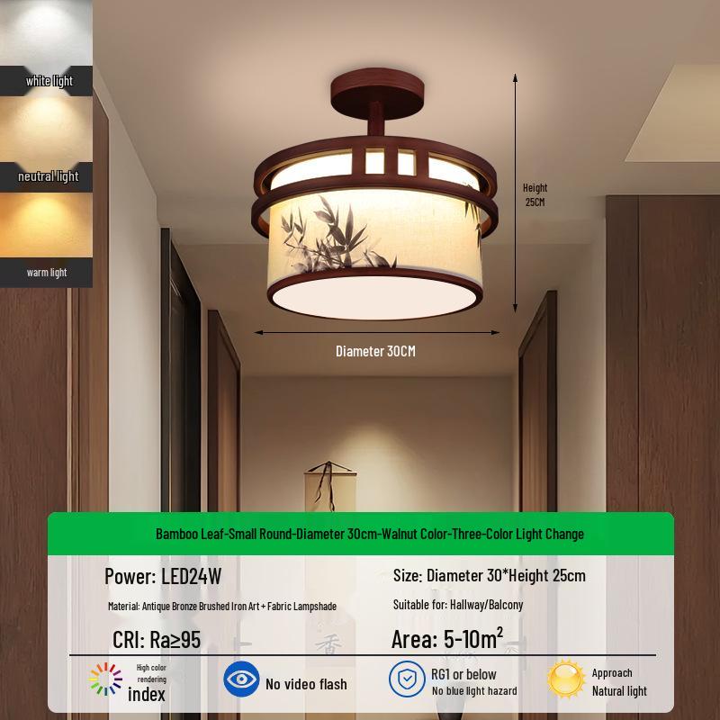 Song Dynasty Bamboo Leaf Zen Ceiling Light for Living, Dining, Bedroom, or Study.