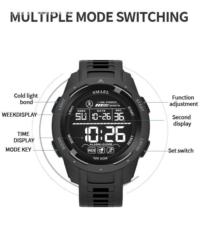 SMAEL Men's Outdoor Sports LED Watch - Waterproof, Multifunctional with Night Light