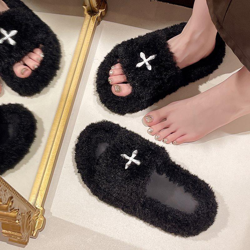 Super fire non-slip trawl thick bottom new red cotton home autumn and winter fluffy slippers women's outer wear ins tide 2025