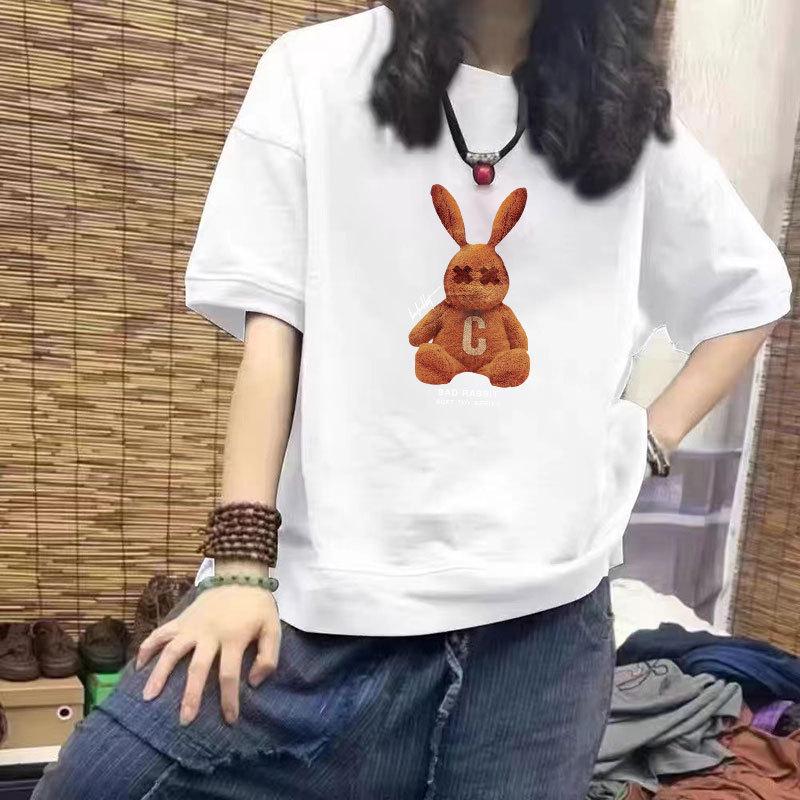 

Женская повседневная футболка из 100% хлопка свободного кроя с модным принтом XL (120-140 Jin) белый