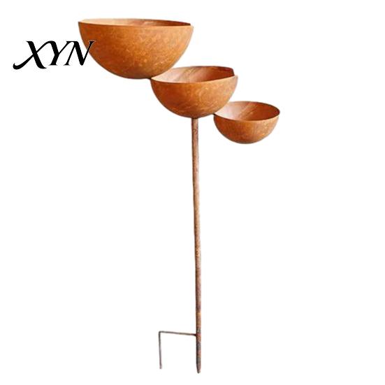 Adjustable Garden Stake 3 Tiered Cascading Rain Catcher Bird Bath, Metal Water Anti-rust Bowl Feeder, Outdoor Pollinator Watering Station for Garden,