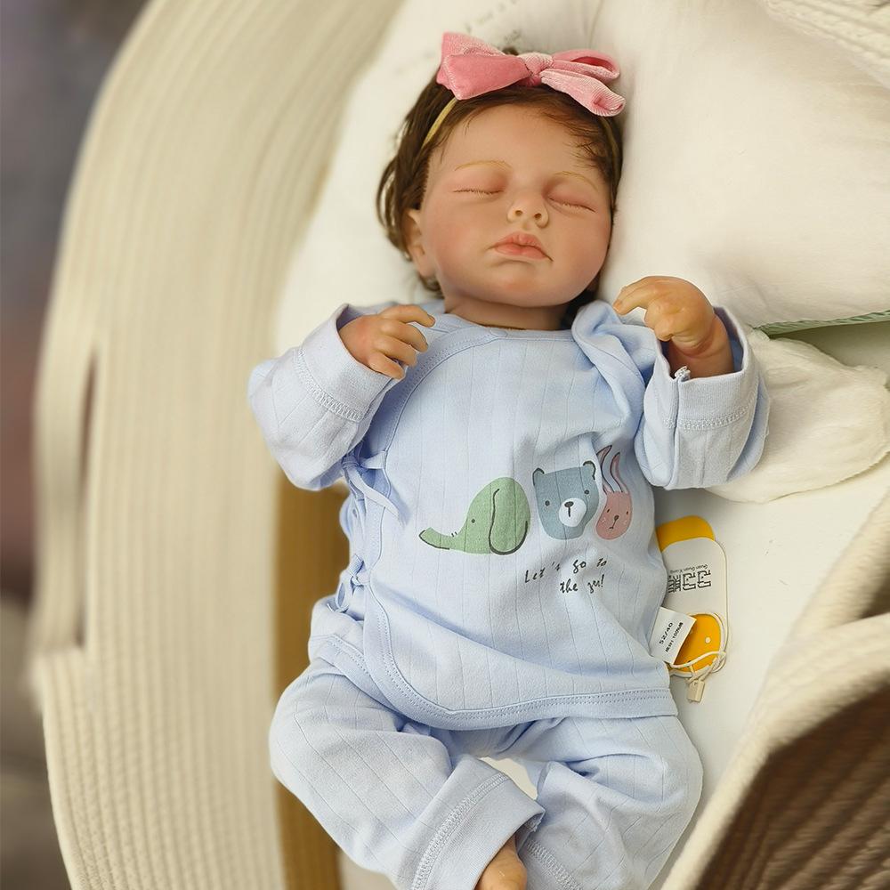 Handmade 3D Painted Skin Reborn Baby Doll LouLou 19''49cm Soft Touch Cloth Body Simulation Doll with Rooted Hair Realistic Sleeping Bebe Newborn Dolls