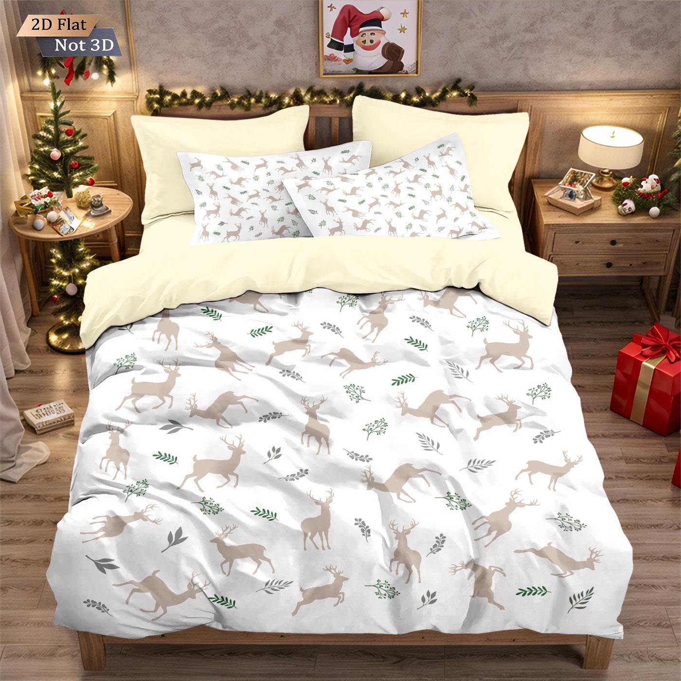 

3pcs minimalist reindeer print coreless duvet cover set comfortable bedroom dormitory bedding holiday decoration multiple sizes 135x200cm-EU-Single&set