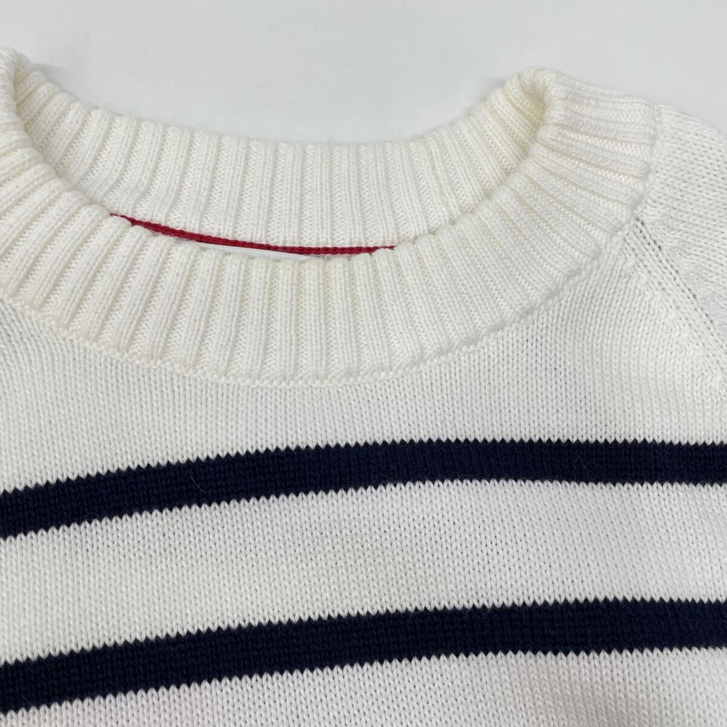 BRUNELLO CUCINELLI 2021 White Cotton Border Knit Sweater tops 46 White x navyUsed