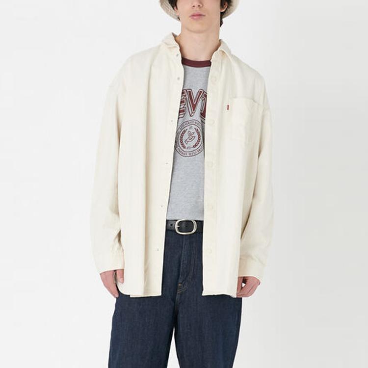 Levis Solid Color Single-Breasted Collar Long Sleeve Shirt Men Shirts White A7556-0000