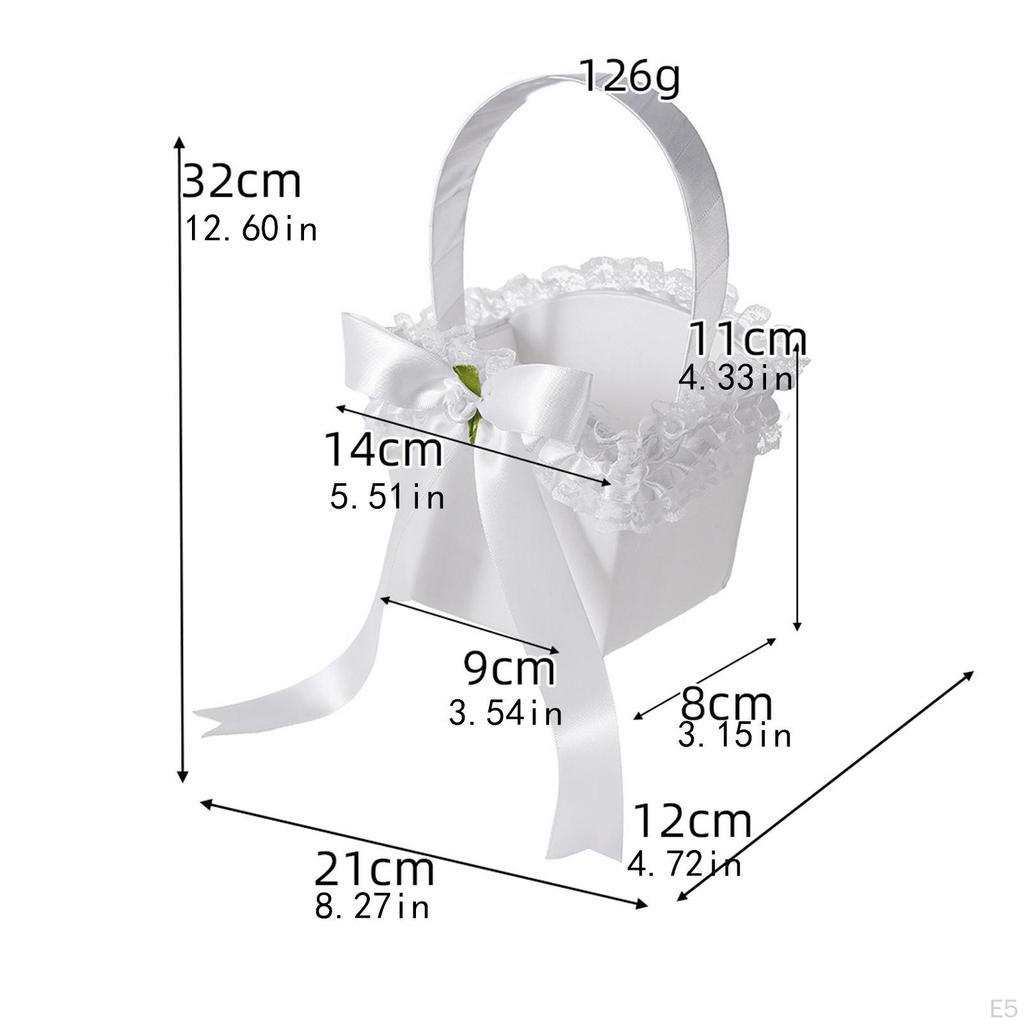 Flower Basket for Wedding with Handle And Ribbons, Gift Girl Bridesmaid