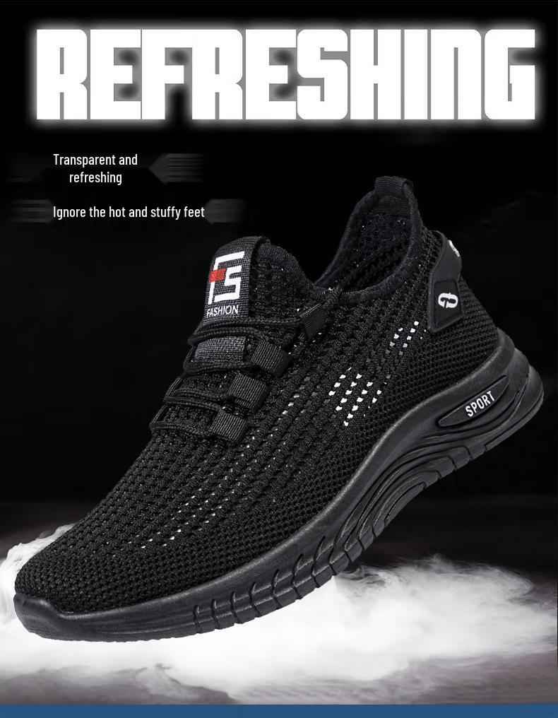 Men's Summer Breathable Mesh Flyknit Shoes - Korean Style, Slip-On, Hollow Design