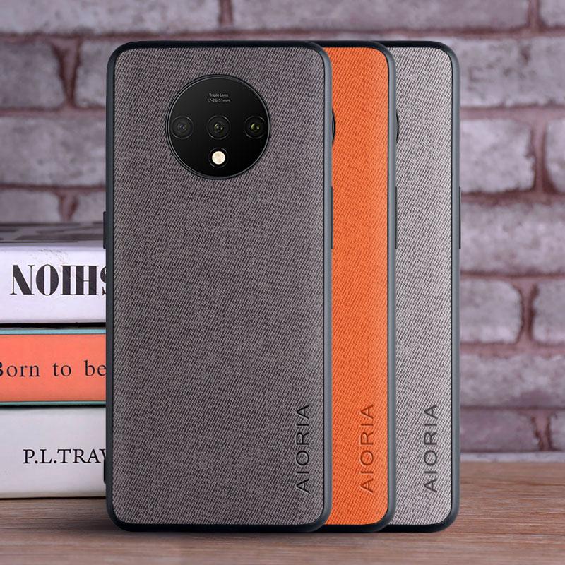 Textil-Leder-Hülle für Oneplus 7T, weiches TPU mit harter Rückseite aus PC-Material, Design mit Kameraschutz