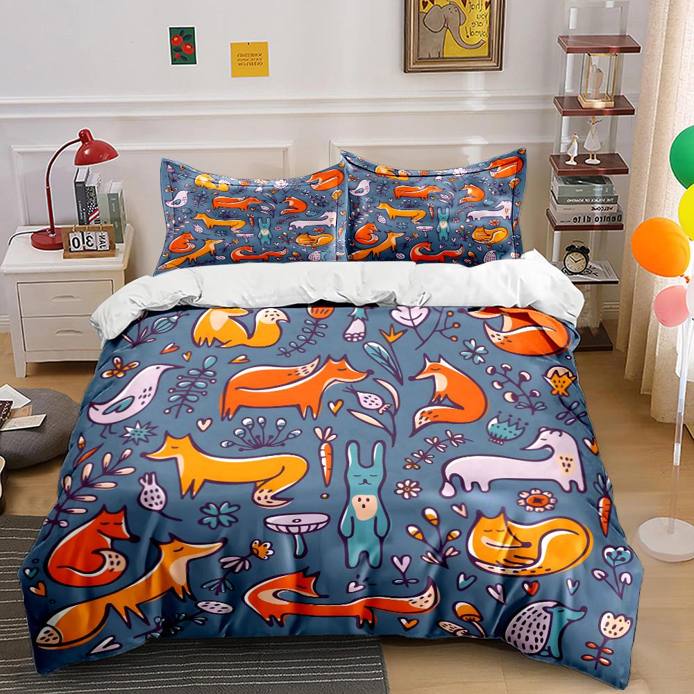 Tiere und Natur Illustration Druck Bettwäsche Set 1 Bettbezug 2 Kissenbezüge für Erwachsene und Kinder Luxus Geschenk Full Size