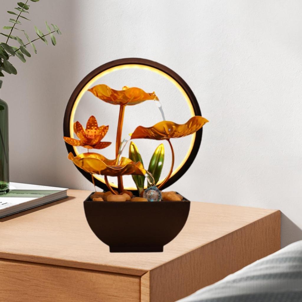 Tischbrunnen mit Licht Sammlerfigur Zimmerbrunnen für Heimdeko Schlafzimmer Büro Innengarten Wohnzimmer