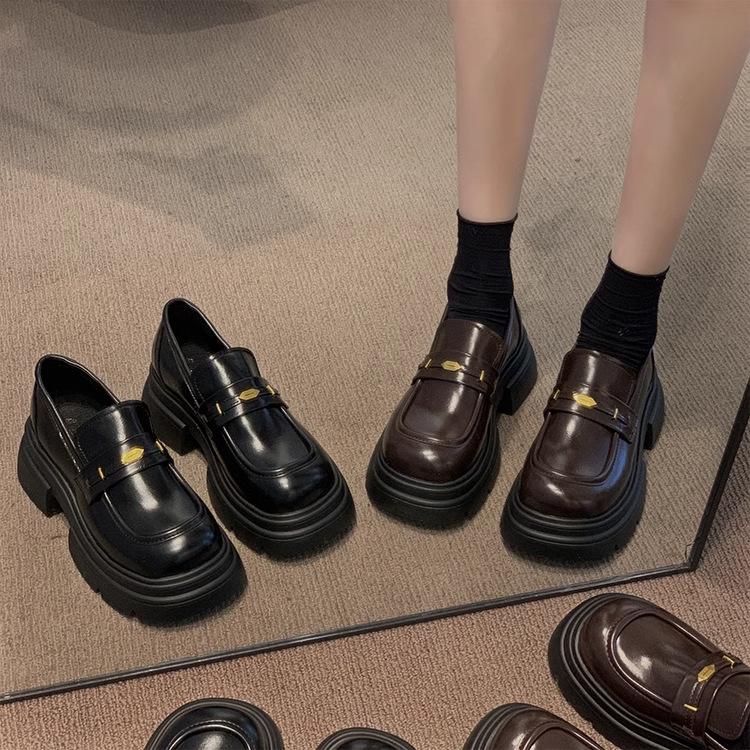 British style platform loafers women's 2025 spring and autumn new commuter retro high-end black versatile small leather shoes