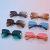 Frameless Diamond Trimmed Square Sunglasses Sunglasses Ladies Fashion Commuter Sunglasses