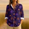 Women's Retro Halloween Printed Button Up Long Sleeved Casual Regular Shirt Collar Top
