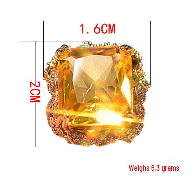 Chenrui Exaggerated Champagne Square Diamond Ring: European & American Gold-Plated Two-Tone Jewelry