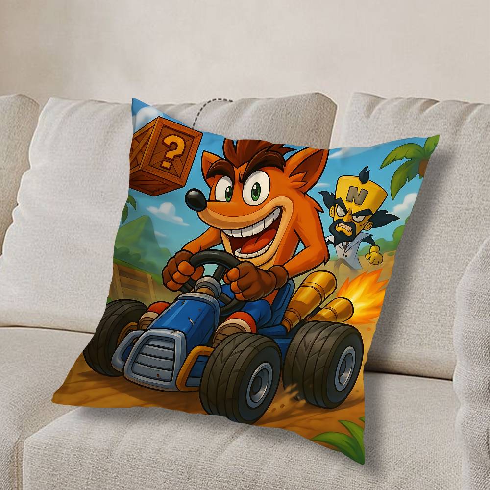 Federa Cuscino Quadrata Stampa Double-Sided Peluche Corto Copricuscino per Divano Camera da Letto Comodino Arte Dispettosa di Crash Bandicoot