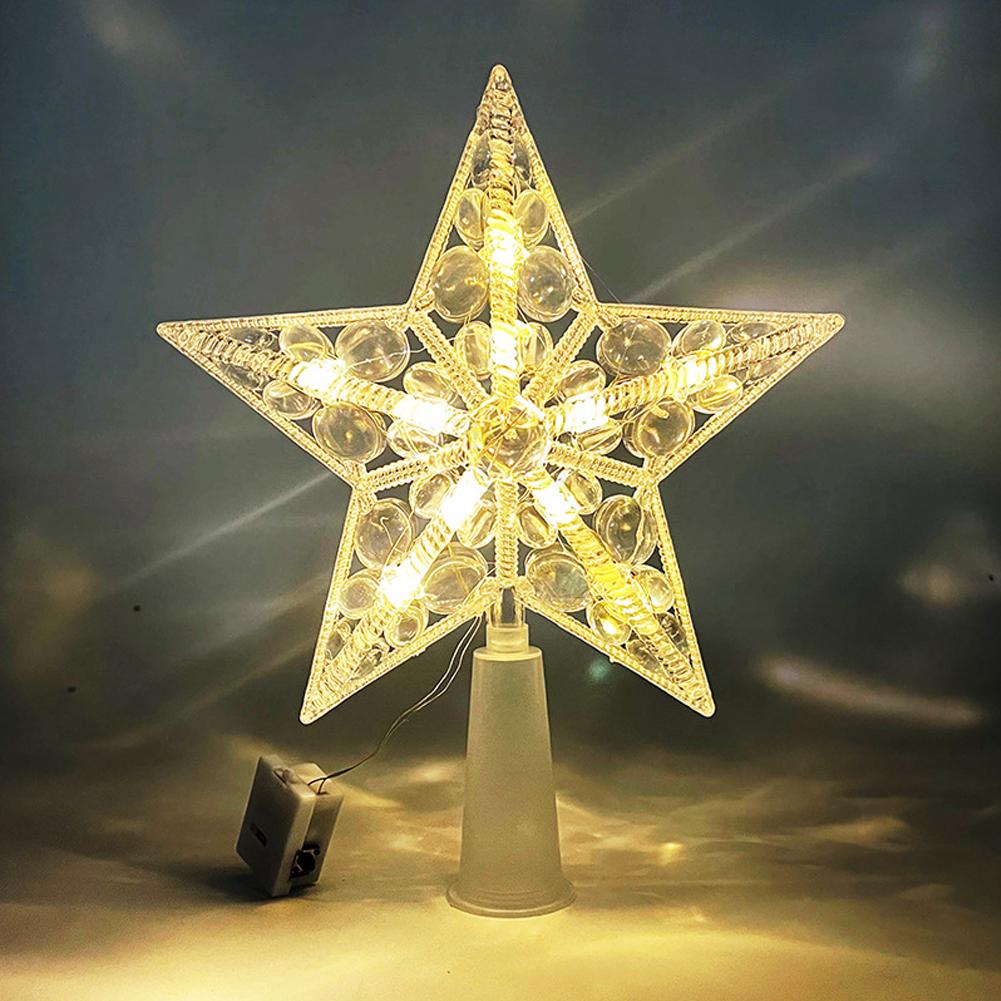 Glowing Christmas Tree Topper Xmas Tree Transparent Star with LED Light Tree Decorations for Home Xmas Ornaments Navidad Props