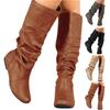 Ladies' Fashionable Color Low Heel Leather Face Round Toe Mid Top Boots