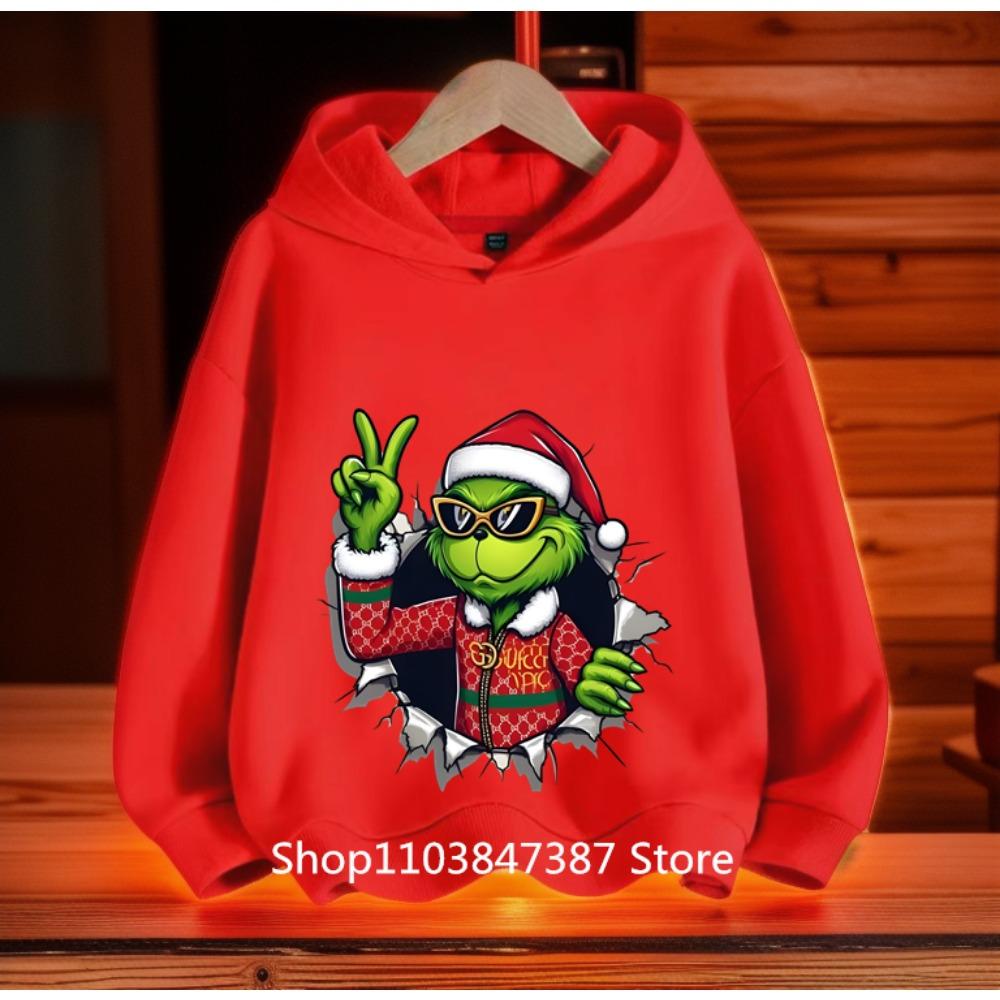 

2025 Cross Border New Christmas Green Hair Monster Printing Boys and Girls Casual Hoodie Greenidge Hoodie 100