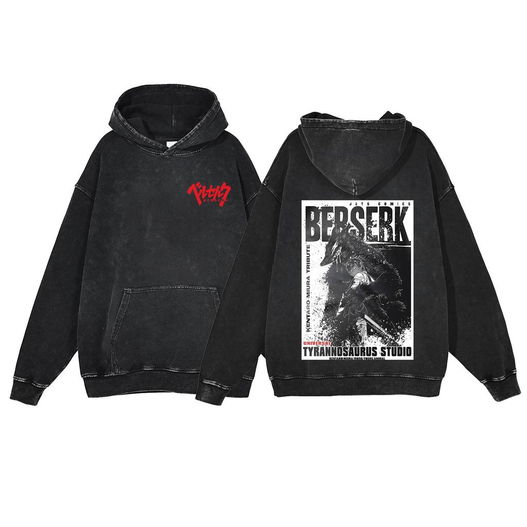 440G Heavy Washed Retro Animation Street Retro Cotton Sweater, Street Tide Hooded Sweater