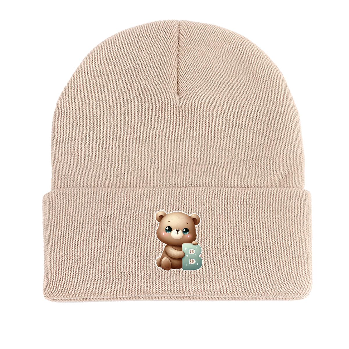 

1 шт., вязаная шапка с буквами алфавита от A до Z и принтом животных, 260 вязаных шапок на выбор, для мужчин и женщин as the picture бежевый