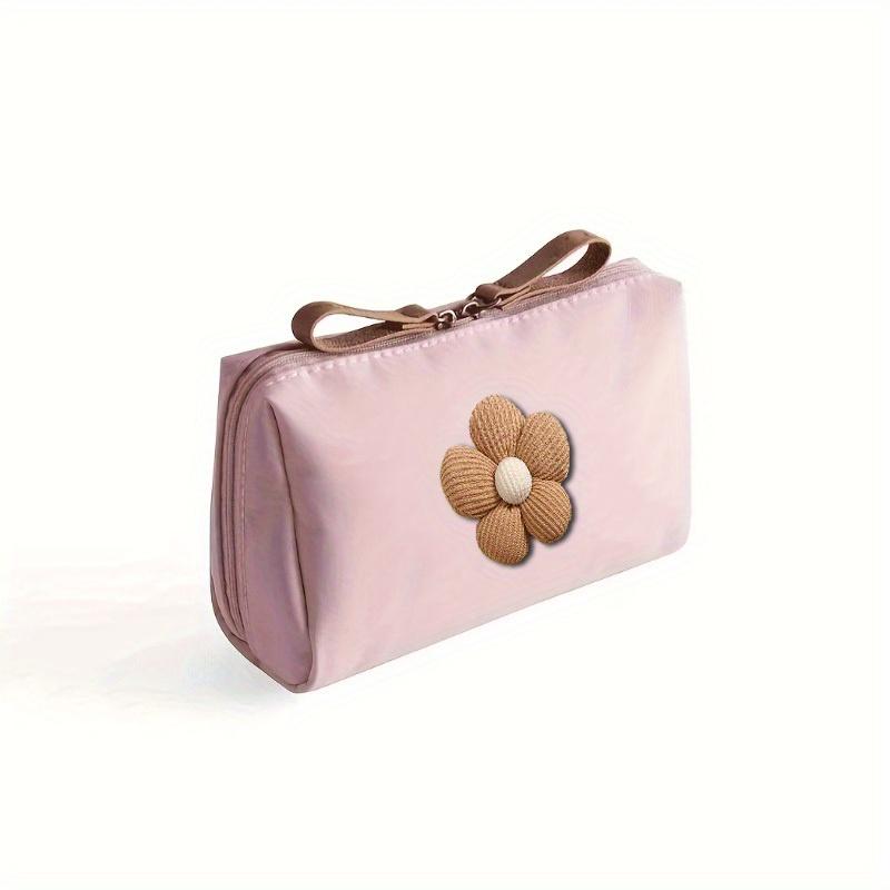 1PC 5 Petal Flower Travel Pouch, Lightweight Brown Floral Zipper Bag for Lipstick Phone Coins, Unisex Black for Daily Travel