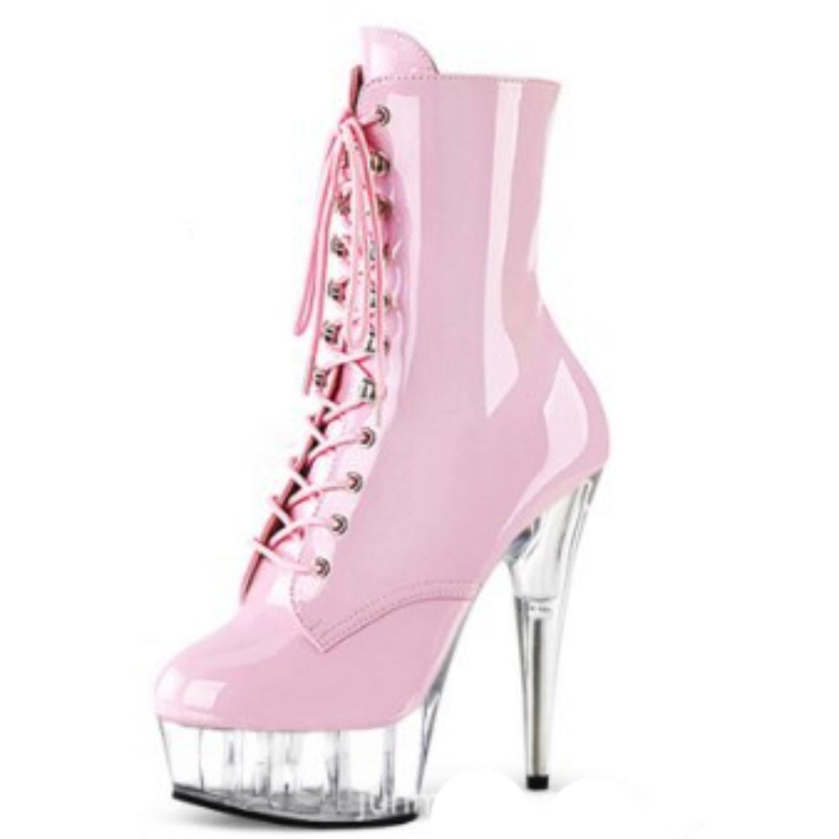 

15CM High-heeled Low-tube Boots, Nightclub Low-tube Leather Boots, Black and White Cylinders, Pole Dancers Practice Shoes 46 прозорий